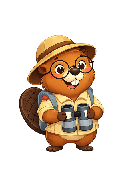 A BeaverArk explorer beaver with binoculars