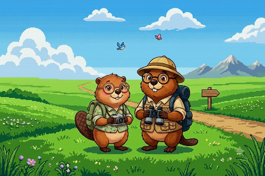 Two BeaverArk beavers exploring the grove together